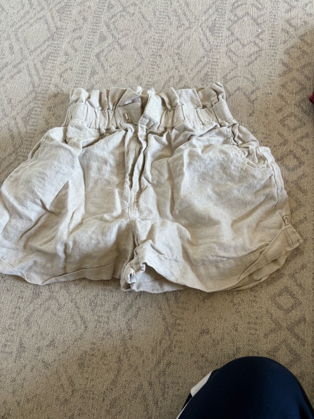 POSSE High-Waist Paperbag Linen Shorts - Light Beige
